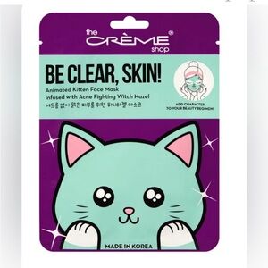 New Crème Be Clear, Skin! Animated Kitten Face Mask - Acne-Fighting Witch Hazel